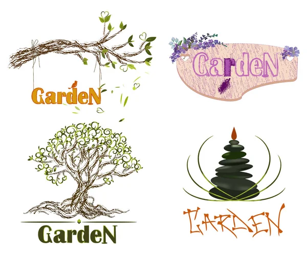 Bir bahçe bir görüntü ile peyzaj illüstrasyon Tema