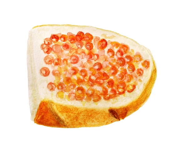 Pão branco e caviar vermelho — Fotografia de Stock