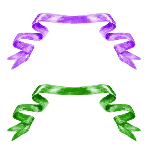紫色和绿色的丝带 — 图库照片