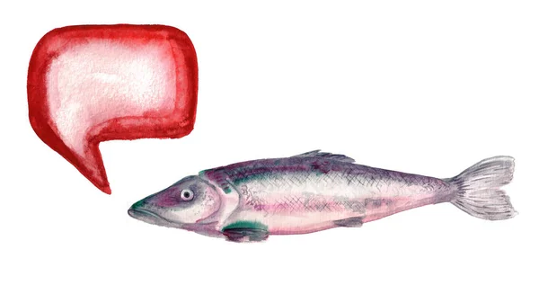 Aquarela de peixe com bolha de fala — Fotografia de Stock
