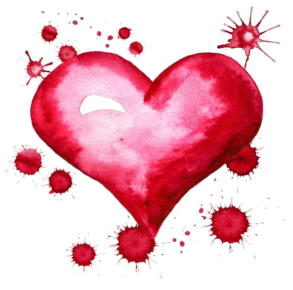 Red heart with paint blots — Stock Photo, Image