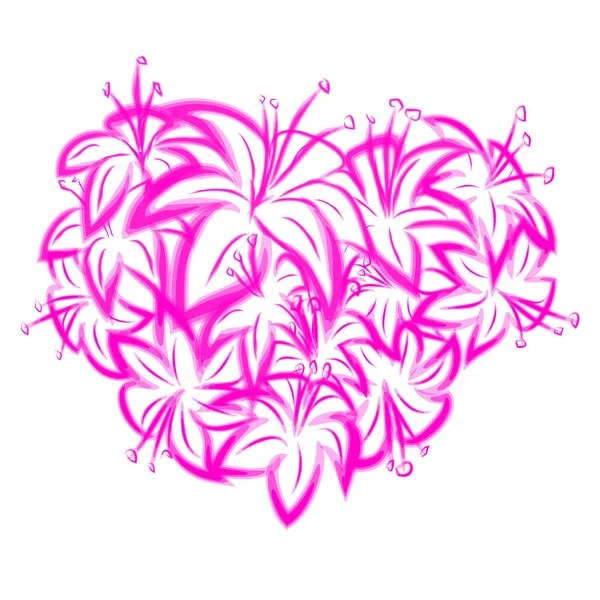 粉红色的百合在心脏的形状 浪漫贺卡或 Invitaions 的元素 — 图库矢量图片