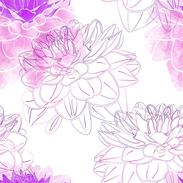 Nahtloses Muster mit Dahlienblüten. — Stockfoto