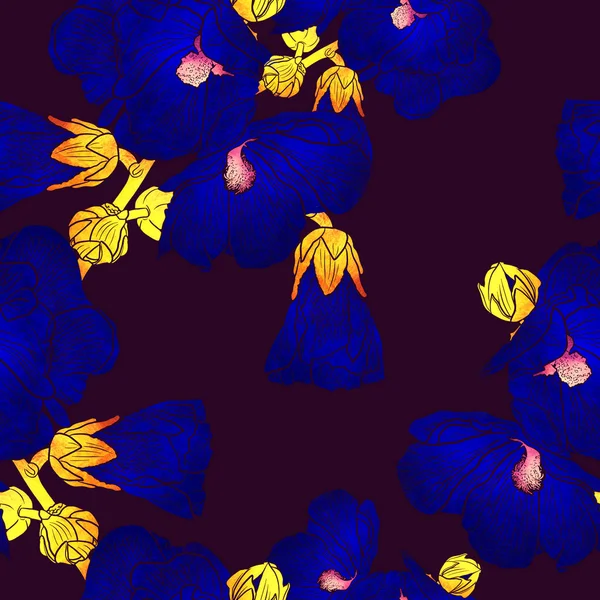 Płynny wzór z hollyhock kwiaty — Zdjęcie stockowe