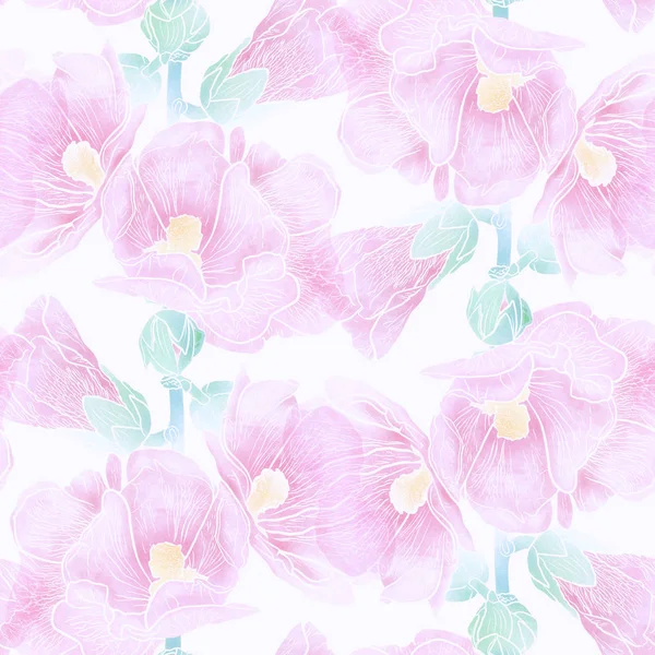 Seamless pattern with hollyhock flowers — Stock Photo, Image