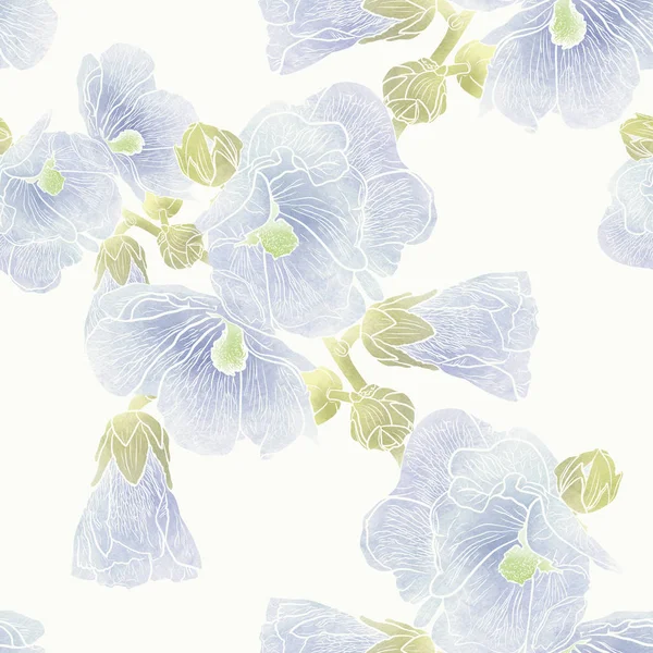 Seamless pattern with hollyhock flowers — Stockfoto