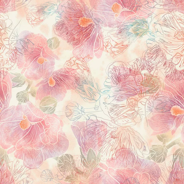 Seamless pattern with hollyhock flowers — Stock Photo, Image