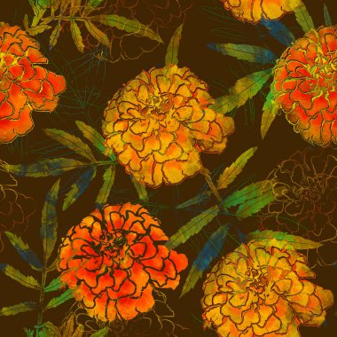 Tagetes yaprakları ile kusursuz desen.