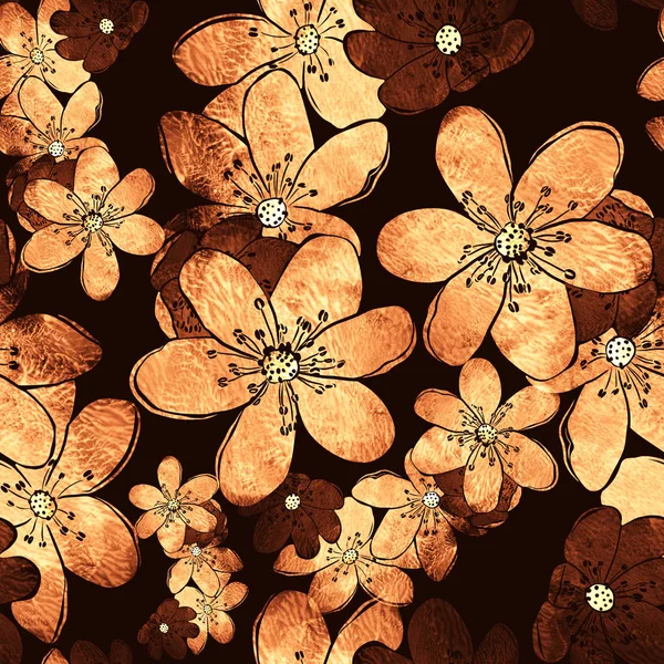 Modèle sans couture avec des fleurs de forêt printanières feuilles de foie . — Photo
