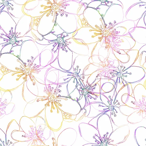 Seamless pattern with spring forest flowers liverleaf. — Stockfoto