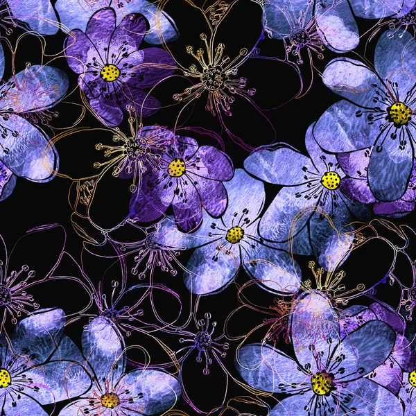 Seamless pattern with spring forest flowers liverleaf. — Stockfoto