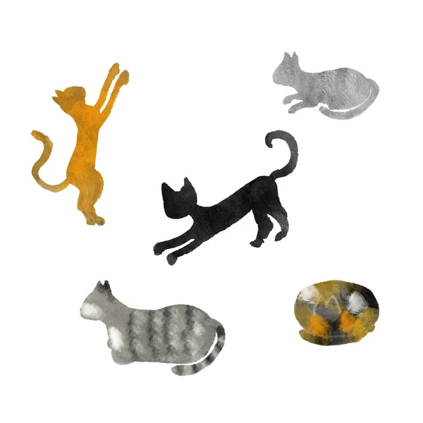 Set of silhouettes of watercolor cats. — Stok fotoğraf