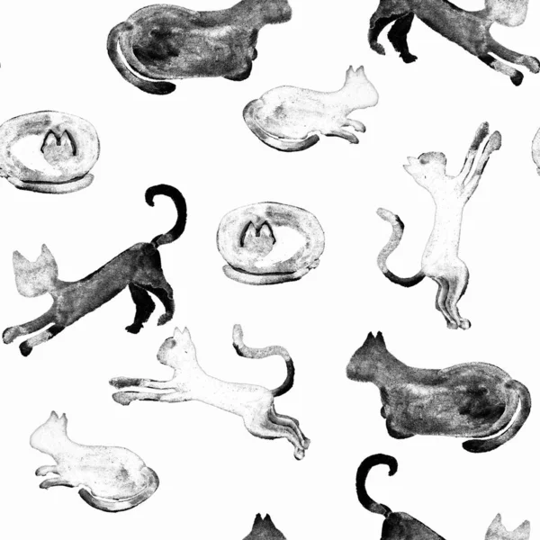 Model fără sudură cu siluete de pisici de acuarelă . — Fotografie, imagine de stoc