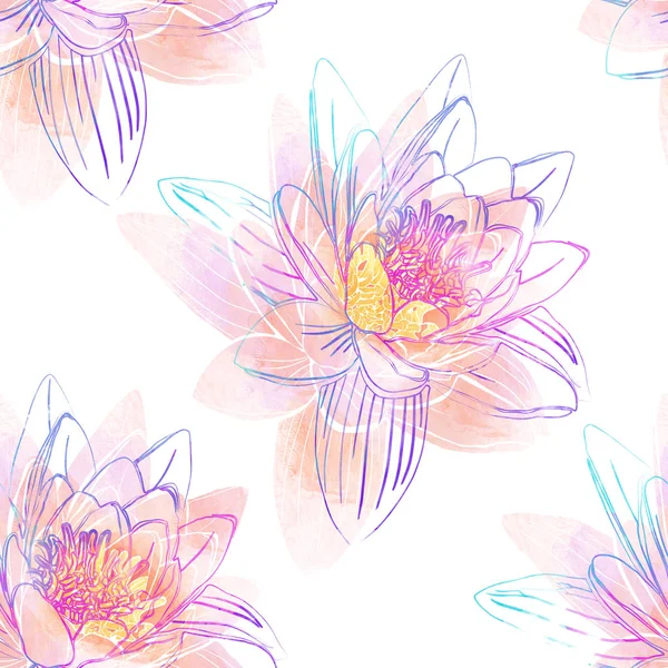 Nahtloses Muster mit Lotusblüten. — Stockfoto