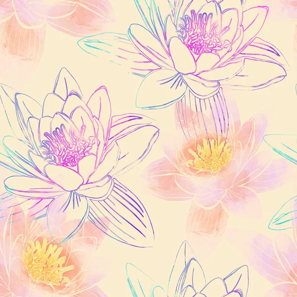 Απρόσκοπτη μοτίβο με λουλούδια του λωτού. — Φωτογραφία Αρχείου
