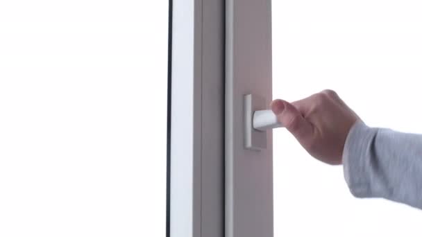 Man Right Hand Open Close White Plastic Window — Stock Video
