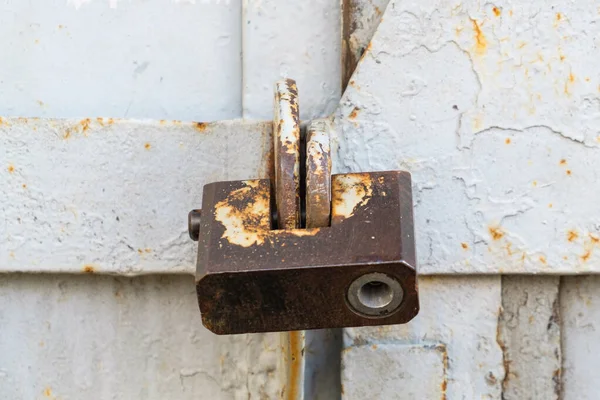 Stare Zardzewiałe Metalowe Bramy Zamknięte Stalowa Kłódka Dla Bezpieczeństwa — Zdjęcie stockowe