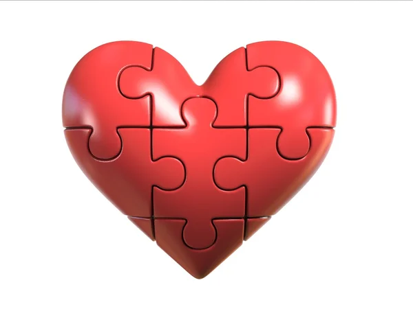 Red Puzzle coração 3d renderização — Fotografia de Stock