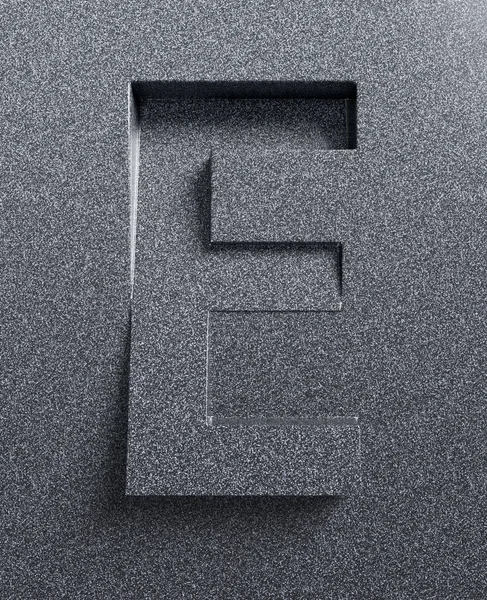 E harfinin eğimli 3d yazı tipi kazınmış — Stok fotoğraf