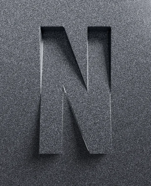 Letter N schuine 3d lettertype gegraveerd — Stockfoto