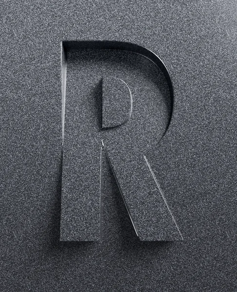 Літера R нахилений 3d шрифт вигравіруваний — стокове фото