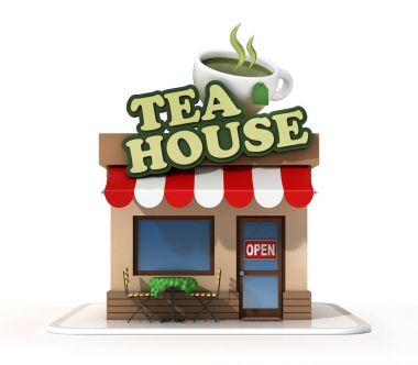 Çay evi mağaza önünde 3B oluşturma