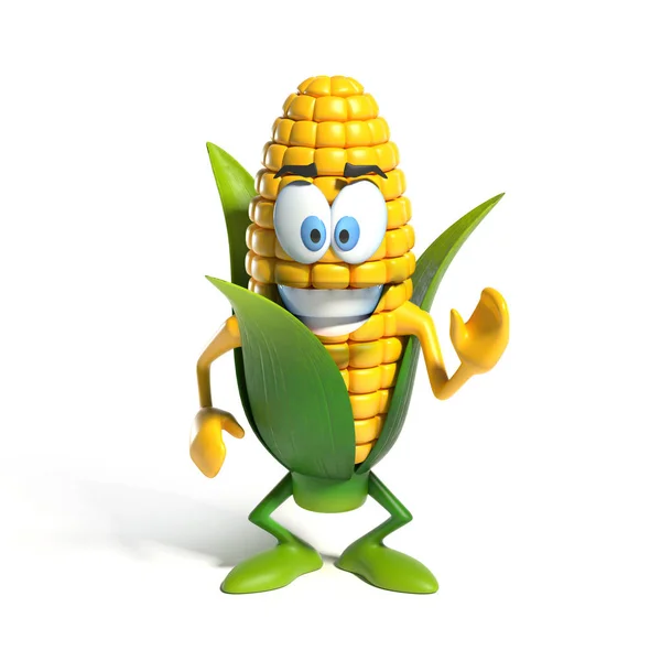 Kreskówka kukurydziany renderowania 3d znaków — Zdjęcie stockowe