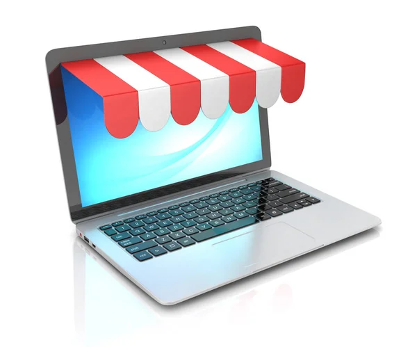 E-commerce, online winkelen, laptop met luifel, internet winkelconcept — Stockfoto