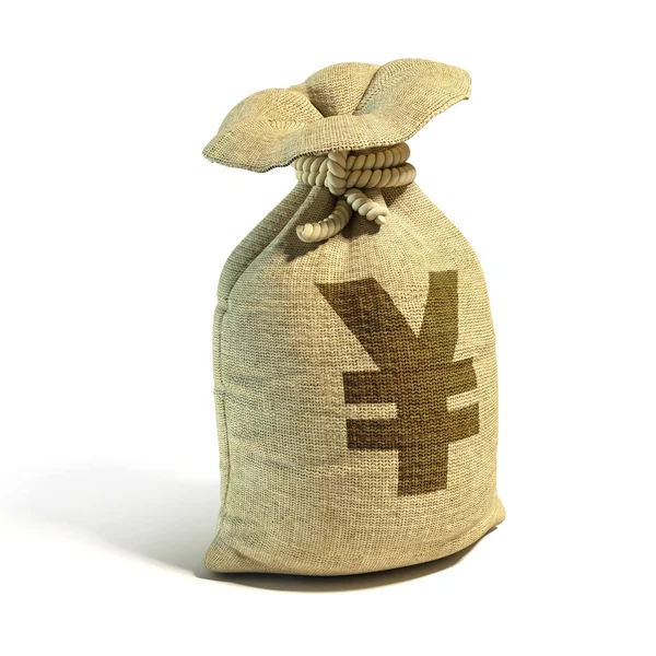 Мешок с деньгами, набитый иенами с табличкой "фунт" — стоковое фото