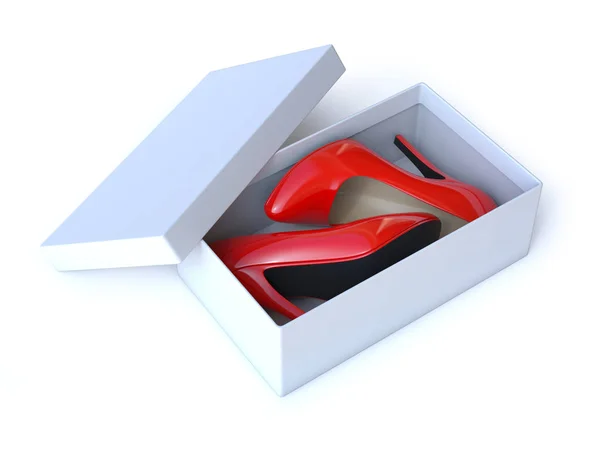 Scatola di scarpe con paio di scarpe con tacco alto — Foto Stock
