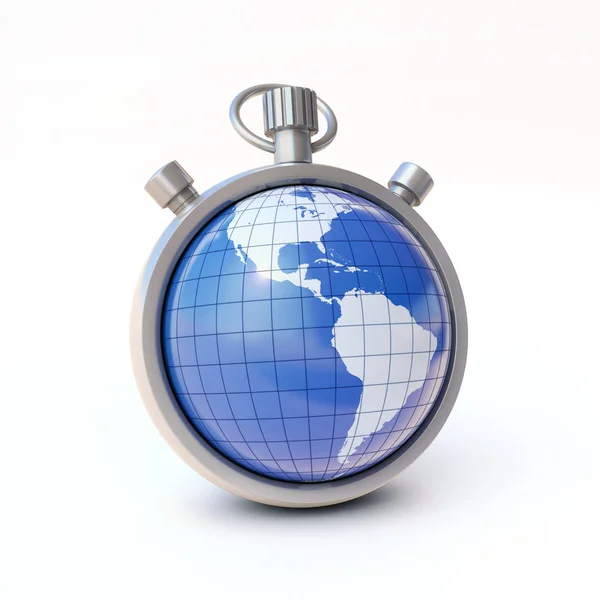 Wereld, planet Earth op stopwatch, milieu of wereld tijd concept — Stockfoto