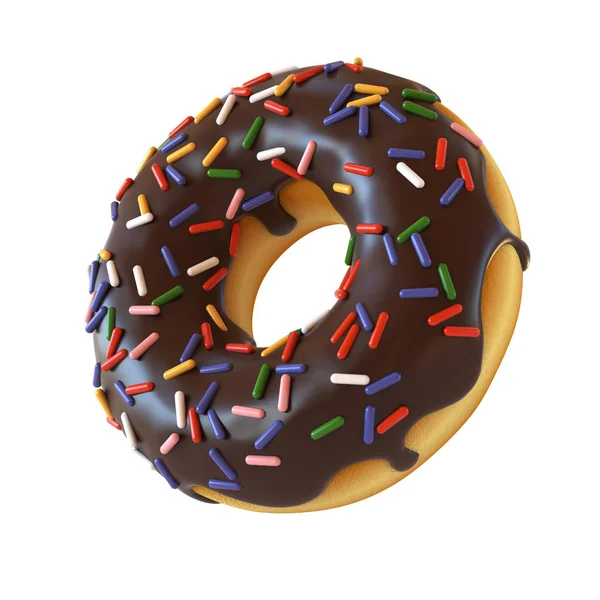 巧克力甜甜圈或圆环图的 3d 渲染 — 图库照片