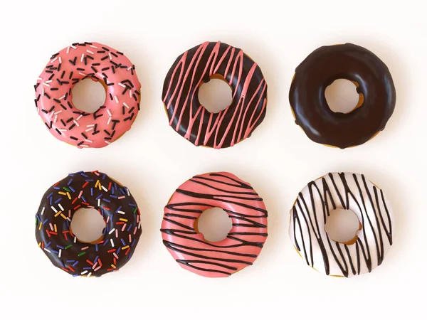 Sırlı çörek veya çörek ayarla - çeşitli renkleri ve tatları 