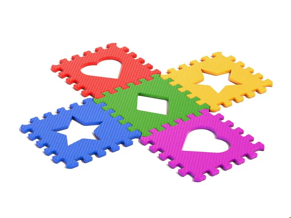 Rubber mat, soft floor, textured foam for kids, puzzle pieces with star heart diamond symbols — Stock Photo, Image