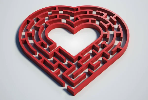 Labirinto di cuore, illustrazione isolata 3d — Foto Stock