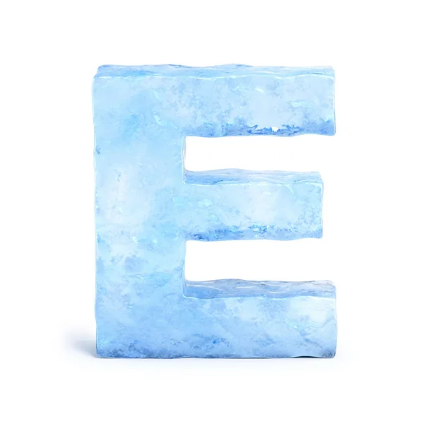 Yazı tipi 3d render, E harfi buz — Stok fotoğraf