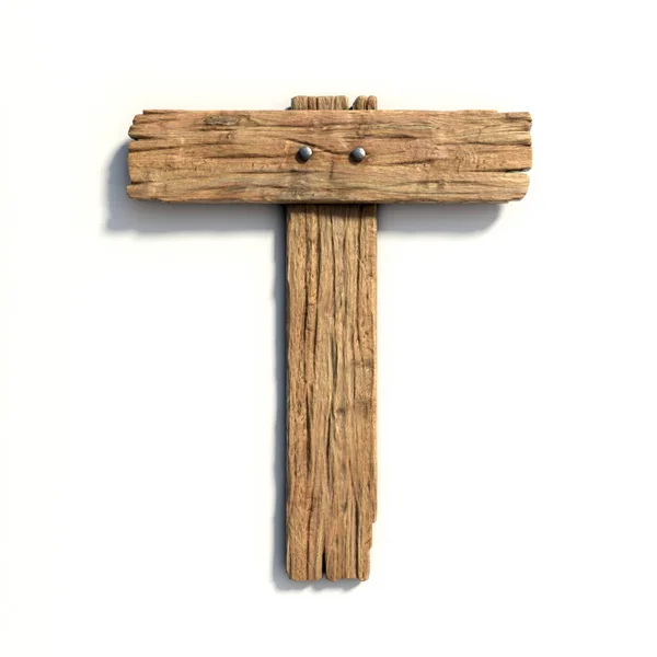 木材的字体，木板字体字母 T — 图库照片