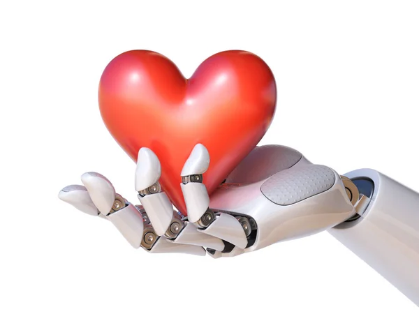 Robot main tenant un coeur rendu 3d — Photo