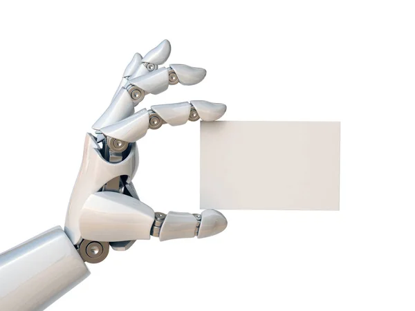 Robot hand holding a blank business card — Stock Photo, Image