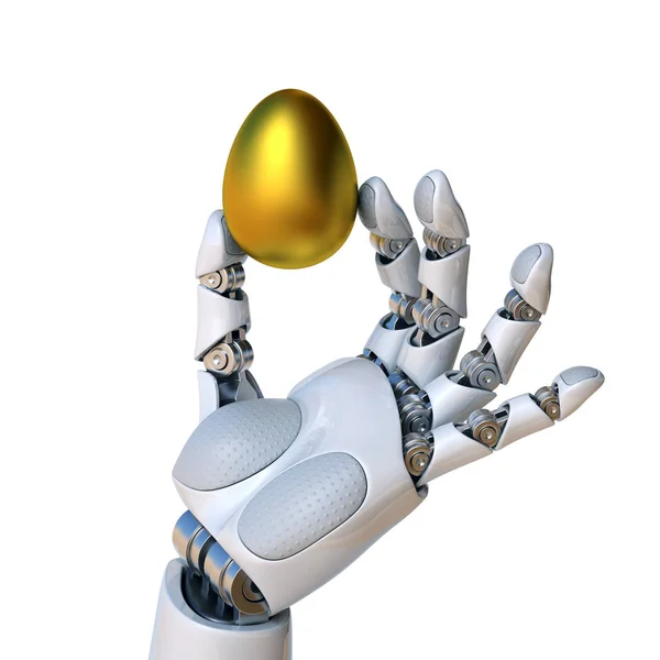 Robot hand innehav gyllene ägg — Stockfoto