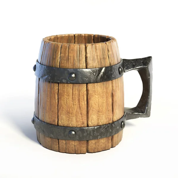 Caneca de madeira, tankard 3D renderização — Fotografia de Stock