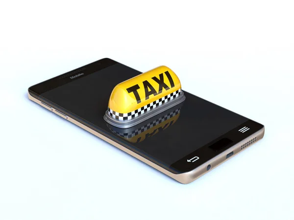Téléphone portable avec panneau de taxi, application de taxi rendu 3d — Photo