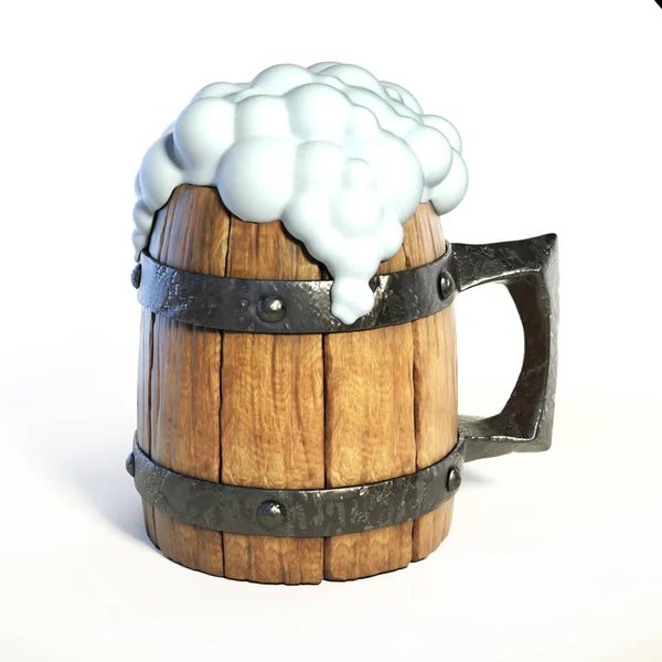 Caneca de madeira, tankard 3D renderização — Fotografia de Stock