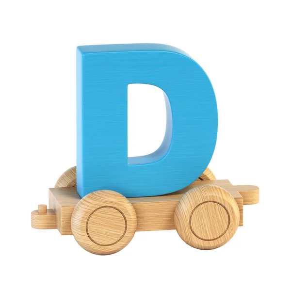 Τρένο γραμματοσειράς στις ρόδες γράμμα D 3d rendering — Φωτογραφία Αρχείου