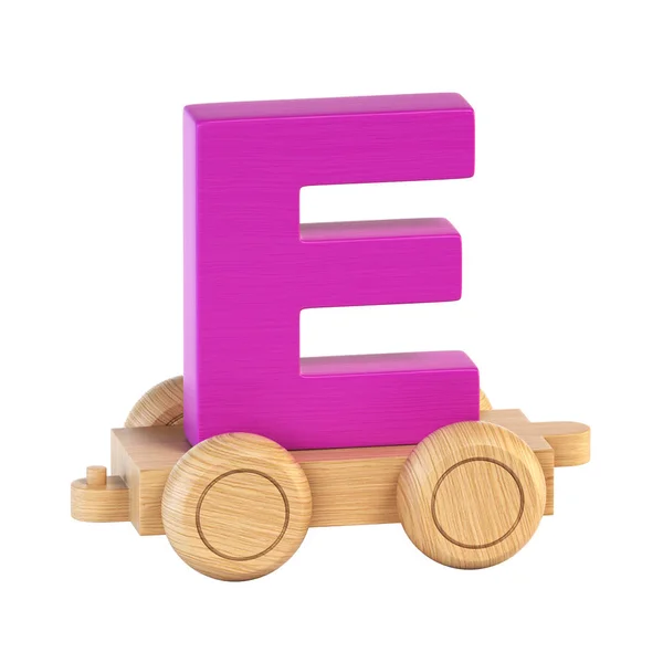 Trein lettertype op wielen letter E 3D-rendering — Stockfoto