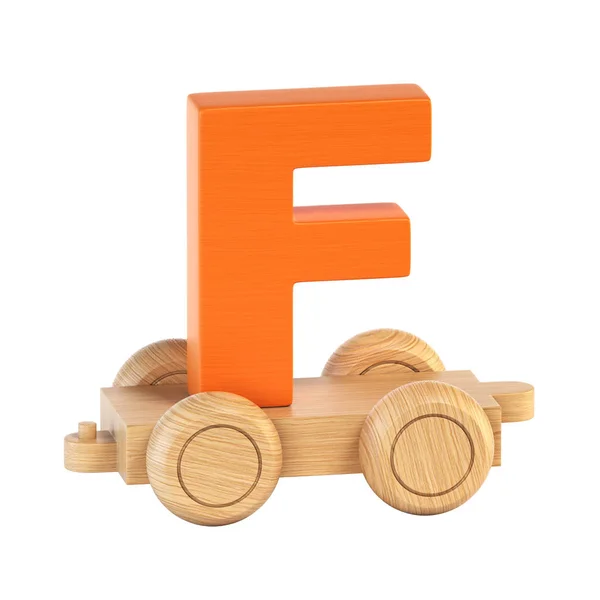 Trein lettertype op wielen letter F 3D-rendering — Stockfoto