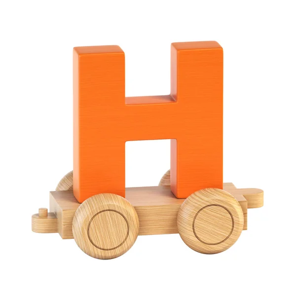 Trein lettertype op wielen 3d rendering van de letter H — Stockfoto