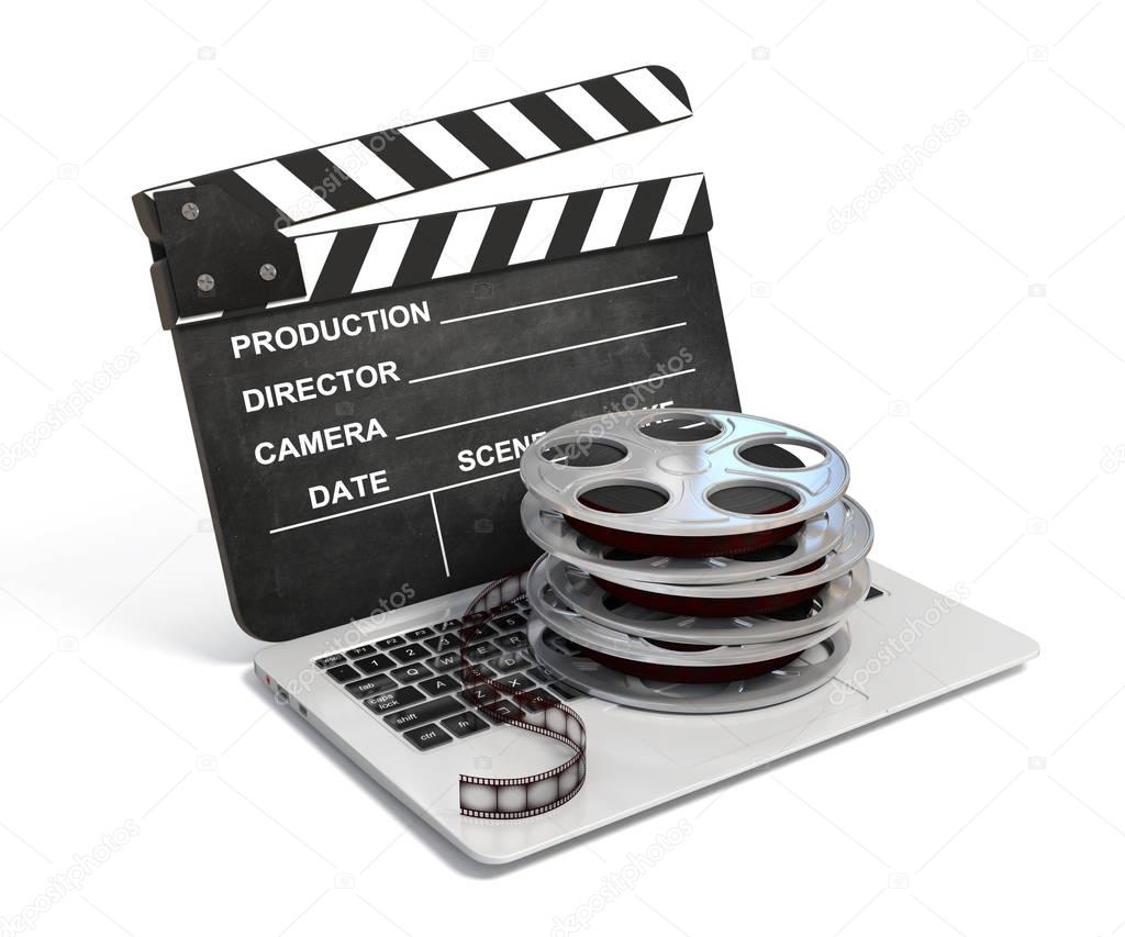 Laptop with films reel , Video or movie online internet concept 