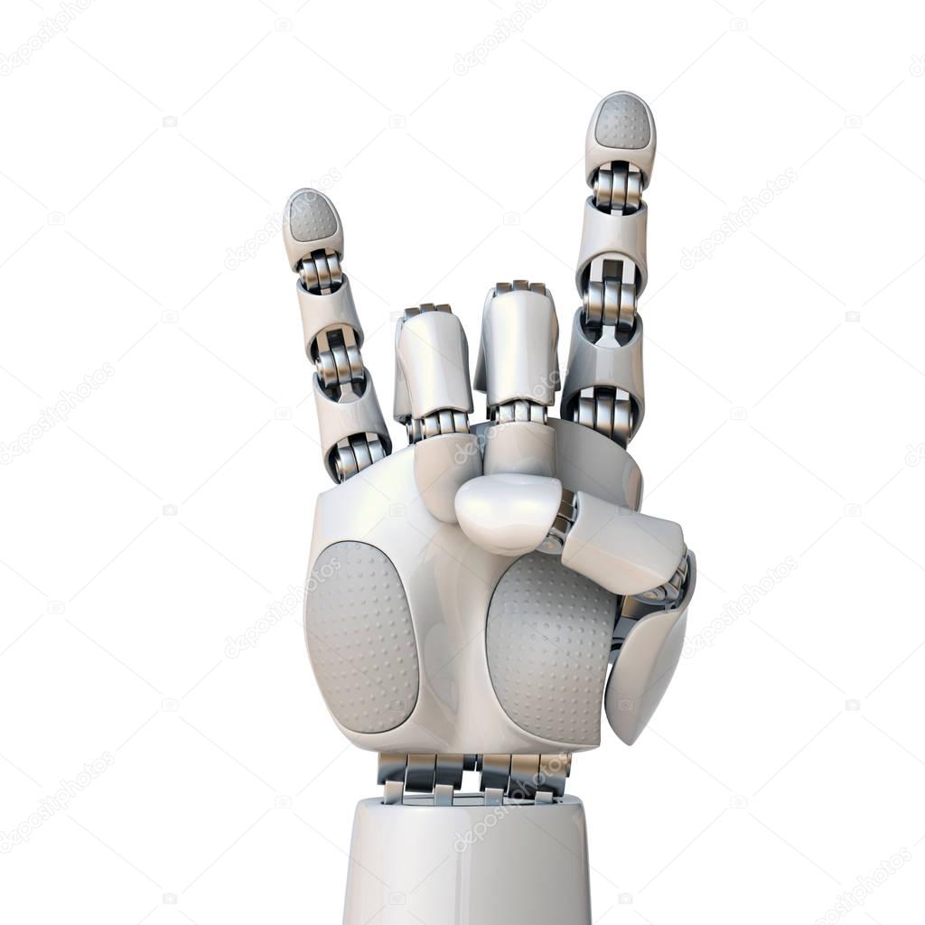 Robot hand gesturing a rock and roll sign 