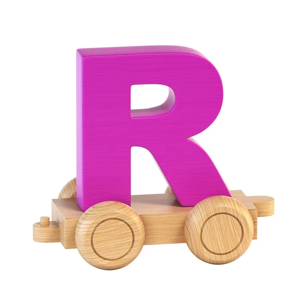 Treno font su ruote lettera R 3d rendering — Foto Stock